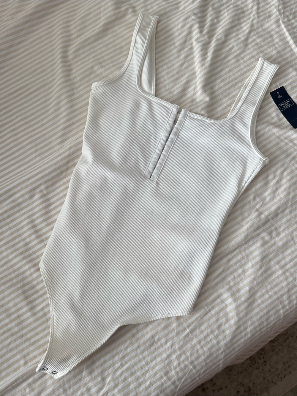 Abercrombie & Fitch White Ribbed Square-Neck Bodysuit